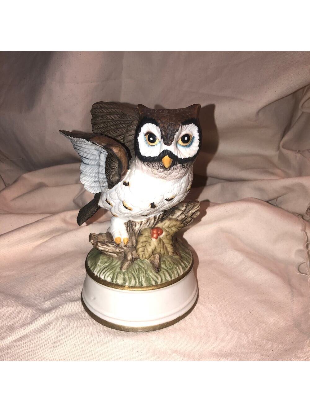 Vintage Owl Music Box Figurine Plays Some Enchanted Evening